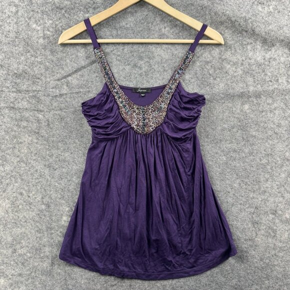 Soprano Tank Top Womens S Purple Beaded Y2K VTG Babydoll Flowy Scoop Neck - Picture 1 of 11